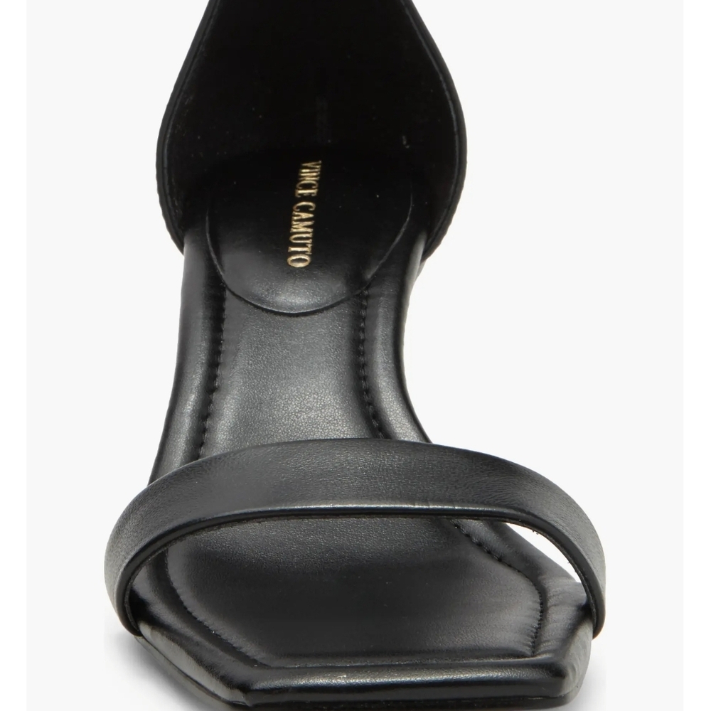 Vince Camuto Black Leather Ankle-Strap Kitten Heel Sandals - Picture 5 of 10